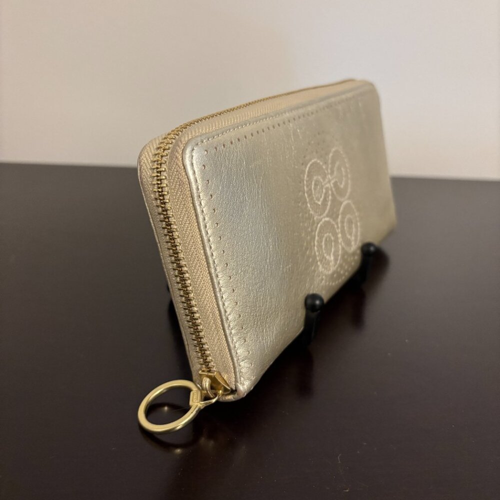 Coach Audrey Perforated C Gold Metallic Zip Around Accordion Wallet - Picture 2 of 8